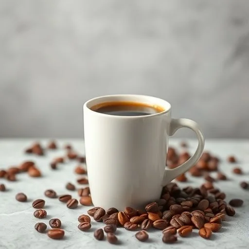 Freshly roasted coffee beans spilling from a ceramic bowl